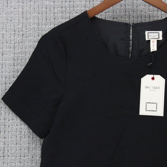 Mo:vint By Anthropologie Shift Dress Womens Size XS Black Solid Short Sleeve NWT - Picture 3 of 9
